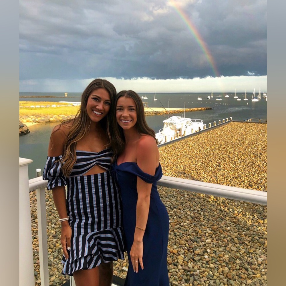 WAYF off shoulder stripped dress